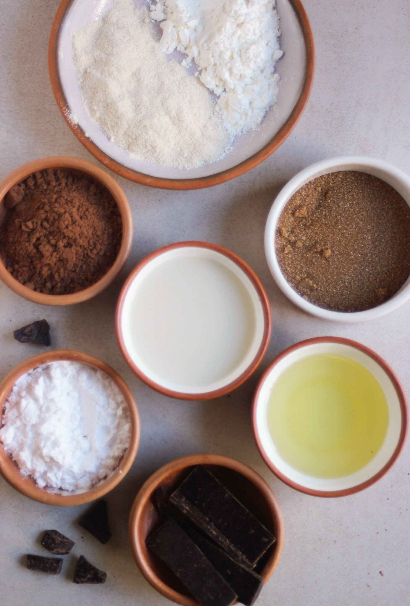 Vegan double chocolate muffins ingredients.