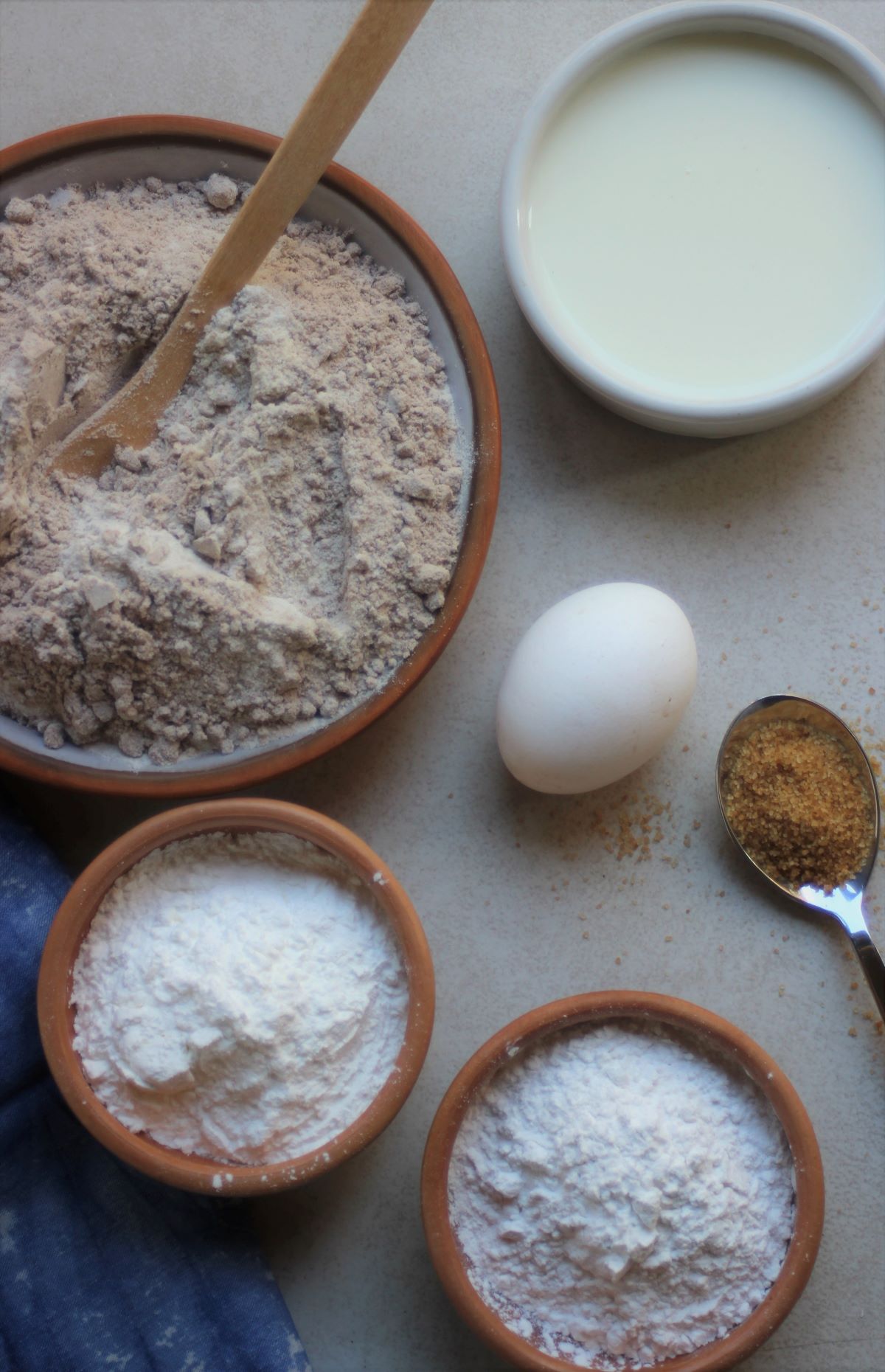 Brown bread ingredients seen from above.