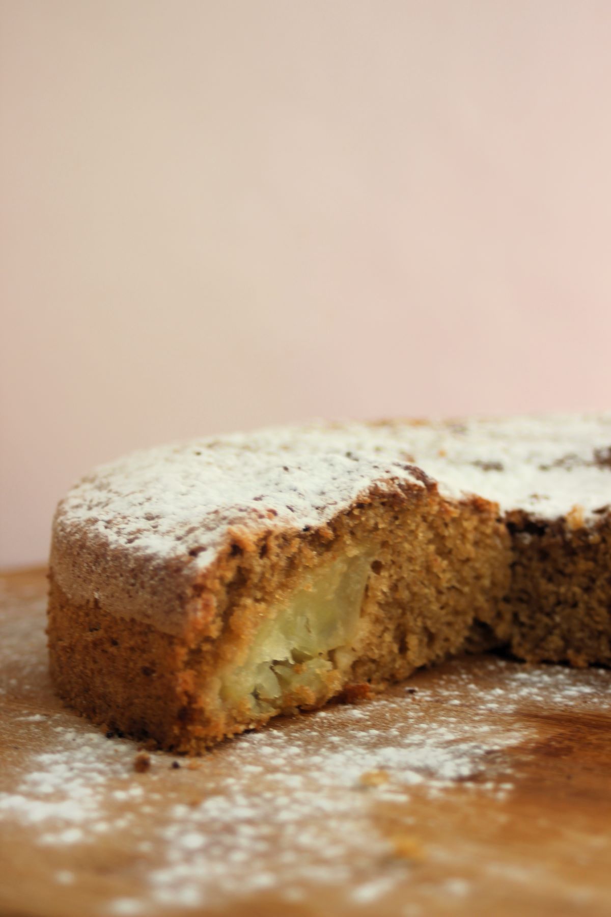 Front view of the inside of the apple cake.